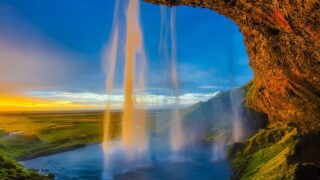 cascade cliff clouds dawn